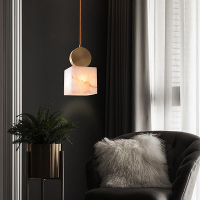 Contemporary Luxury Square Copper Marble 1-Light Pendant Light For Bedroom