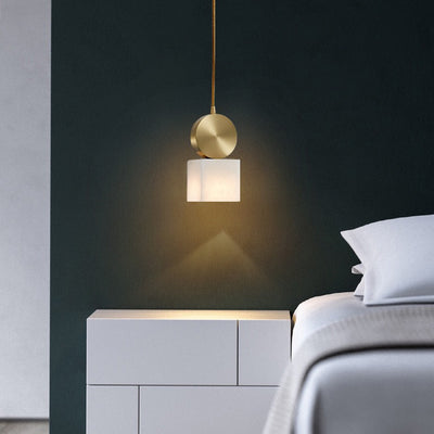 Contemporary Luxury Square Copper Marble 1-Light Pendant Light For Bedroom