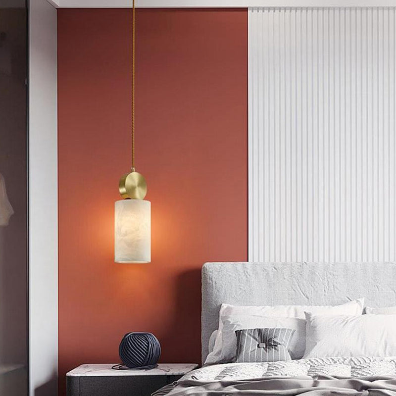 Contemporary Luxury Square Copper Marble 1-Light Pendant Light For Bedroom