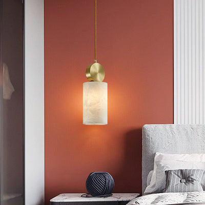 Contemporary Luxury Square Copper Marble 1-Light Pendant Light For Bedroom