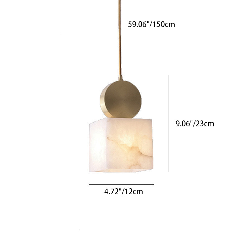 Contemporary Luxury Square Copper Marble 1-Light Pendant Light For Bedroom