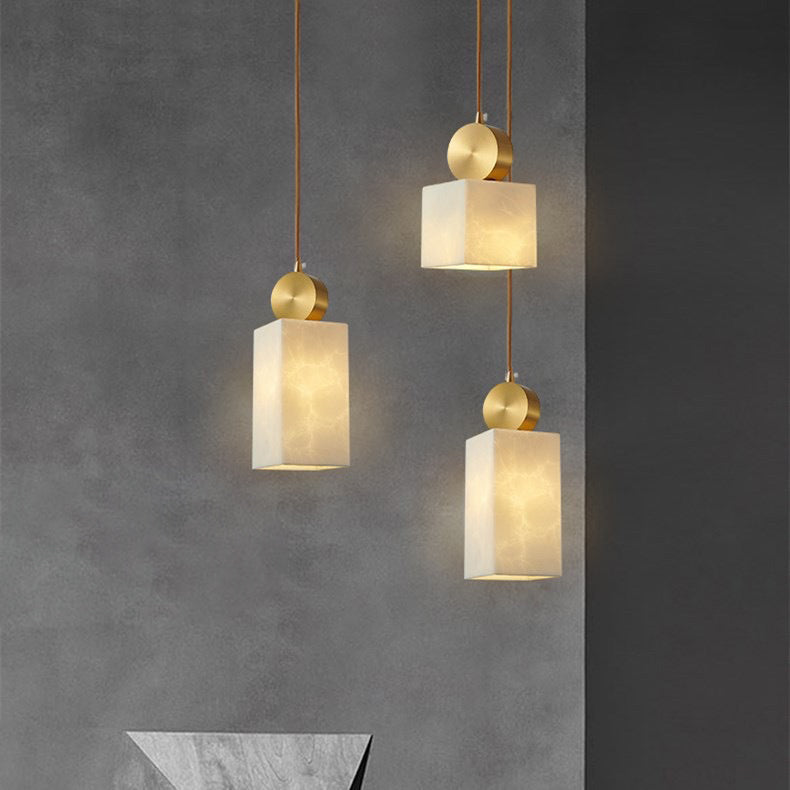 Contemporary Luxury Square Copper Marble 1-Light Pendant Light For Bedroom