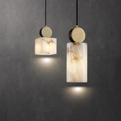 Contemporary Luxury Square Copper Marble 1-Light Pendant Light For Bedroom