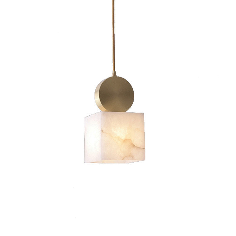 Contemporary Luxury Square Copper Marble 1-Light Pendant Light For Bedroom