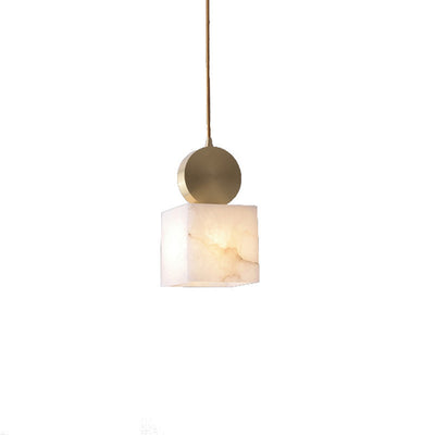 Contemporary Luxury Square Copper Marble 1-Light Pendant Light For Bedroom