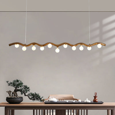 Traditional Japanese Branch Long Strip Metal Resin Glass 7/9/11 Light Chandelier Island Light For Dining Room