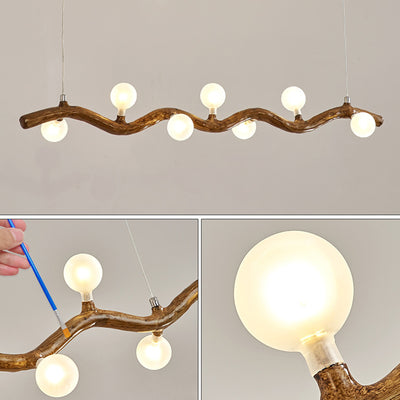 Traditional Japanese Branch Long Strip Metal Resin Glass 7/9/11 Light Chandelier Island Light For Dining Room