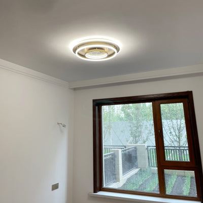 Traditional Chinese Round Brass Metal Acrylic LED Semi-Flush Mount Ceiling Light For Bedroom