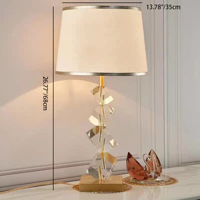 Modern Luxury Frustum Cone Metal Crystal Fabric 1-Light Table Lamp For Bedroom