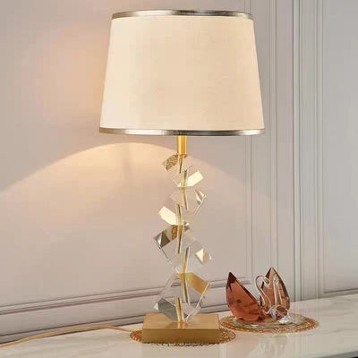 Modern Luxury Frustum Cone Metal Crystal Fabric 1-Light Table Lamp For Bedroom