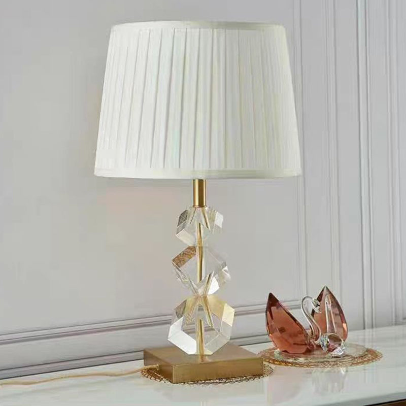 Modern Luxury Frustum Cone Metal Crystal Fabric 1-Light Table Lamp For Bedroom