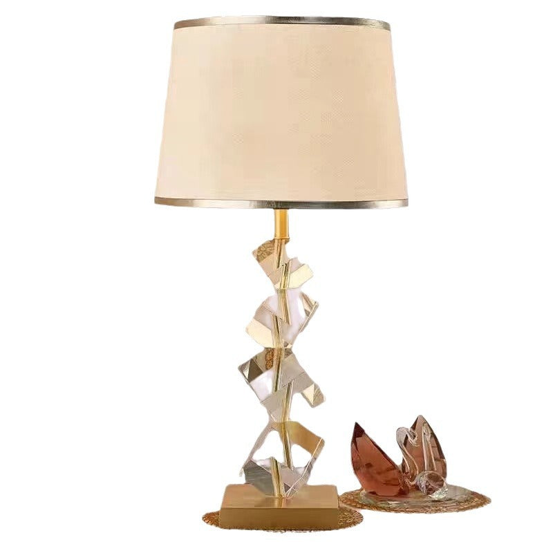 Modern Luxury Frustum Cone Metal Crystal Fabric 1-Light Table Lamp For Bedroom