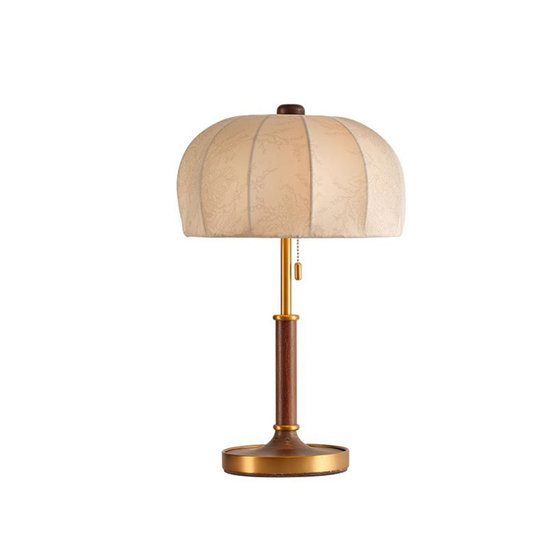 Traditional French Dome Ash Wood Fabric Metal 1-Light Table Lamp For Bedroom