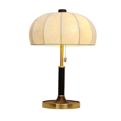 Traditional French Dome Ash Wood Fabric Metal 1-Light Table Lamp For Bedroom