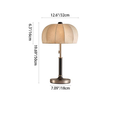 Traditional French Dome Ash Wood Fabric Metal 1-Light Table Lamp For Bedroom