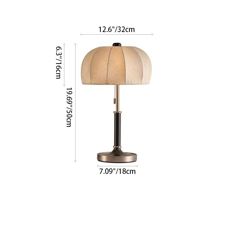 Traditional French Dome Ash Wood Fabric Metal 1-Light Table Lamp For Bedroom