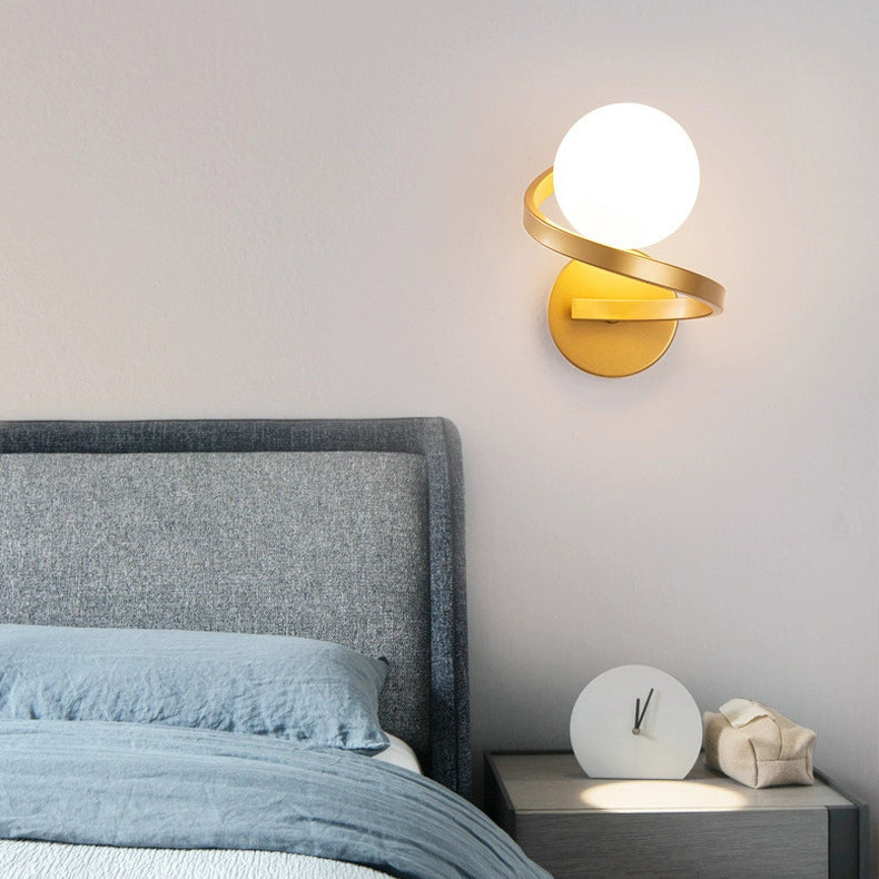 Modern Simplicity Sphere Iron Glass 1-Light Wall Sconce Lamp For Bedroom