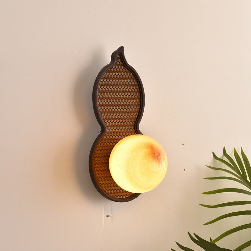 Traditional Chinese Oval Solid Wood Glass 1-Light Wall Sconce Lamp For Bedroom