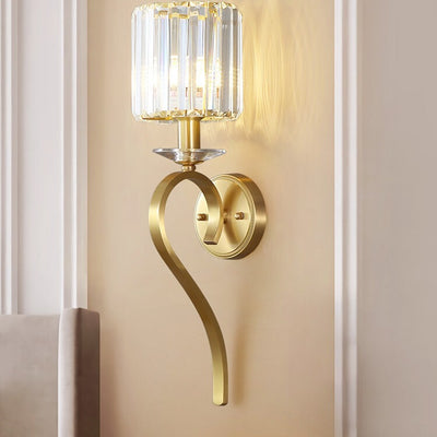 Traditional French Cylinder Copper Glass 1-Light Wall Sconce Lamp For Bedroom