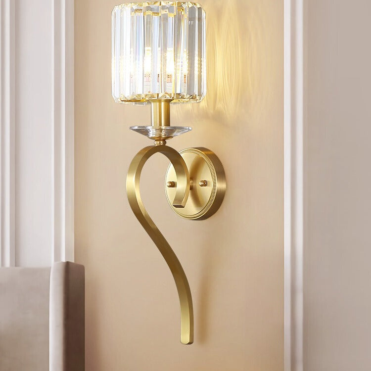 Traditional French Cylinder Copper Glass 1-Light Wall Sconce Lamp For Bedroom