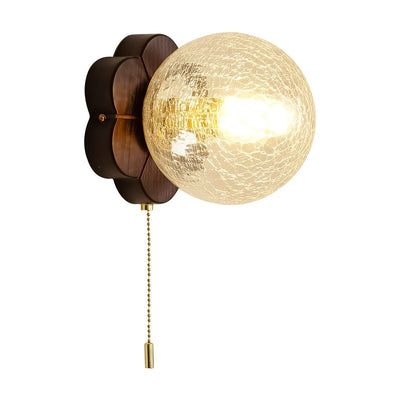 Traditional French Sphere Ash Wood Glass 1-Light Wall Sconce Lamp For Bedroom