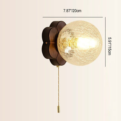 Traditional French Sphere Ash Wood Glass 1-Light Wall Sconce Lamp For Bedroom