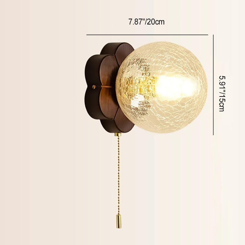 Traditional French Sphere Ash Wood Glass 1-Light Wall Sconce Lamp For Bedroom