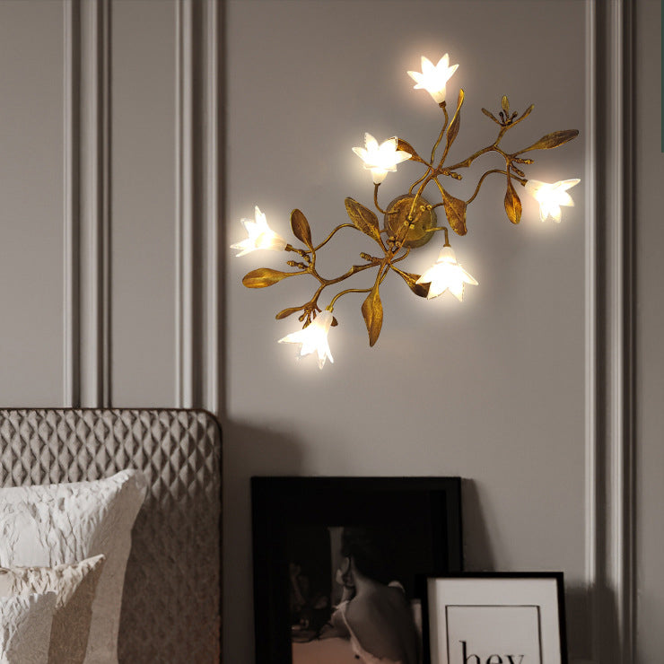 Contemporary Creative Flower Copper Crystal 6-Light Wall Sconce Lamp For Living Room