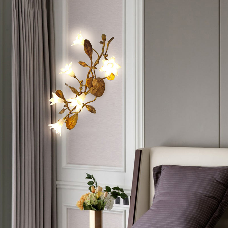 Contemporary Creative Flower Copper Crystal 6-Light Wall Sconce Lamp For Living Room