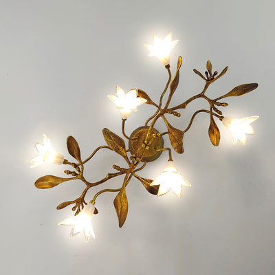 Contemporary Creative Flower Copper Crystal 6-Light Wall Sconce Lamp For Living Room