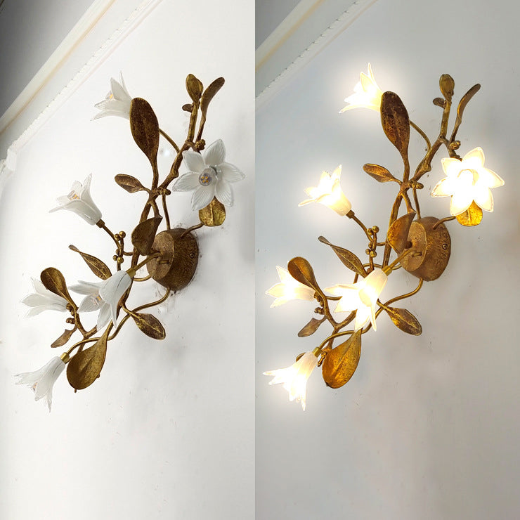 Contemporary Creative Flower Copper Crystal 6-Light Wall Sconce Lamp For Living Room