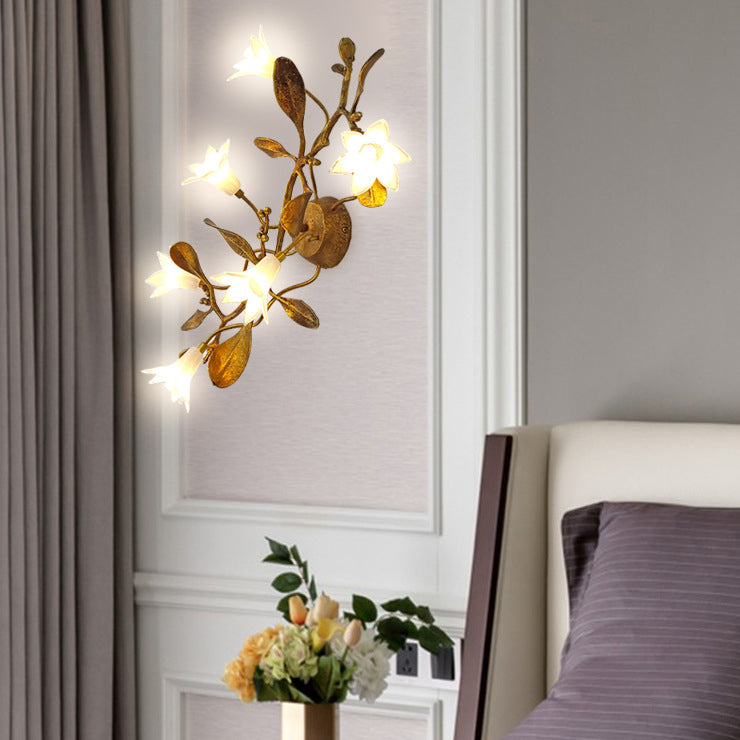 Contemporary Creative Flower Copper Crystal 6-Light Wall Sconce Lamp For Living Room