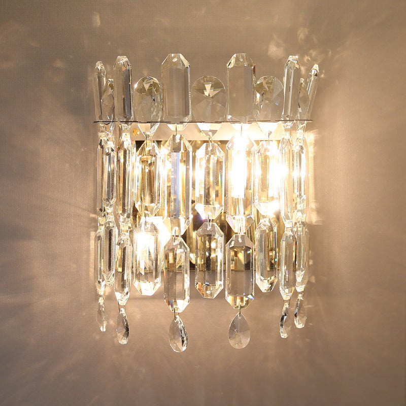 Modern Luxury Water Drop Metal Crystal 2-Light Wall Sconce Lamp For Living Room