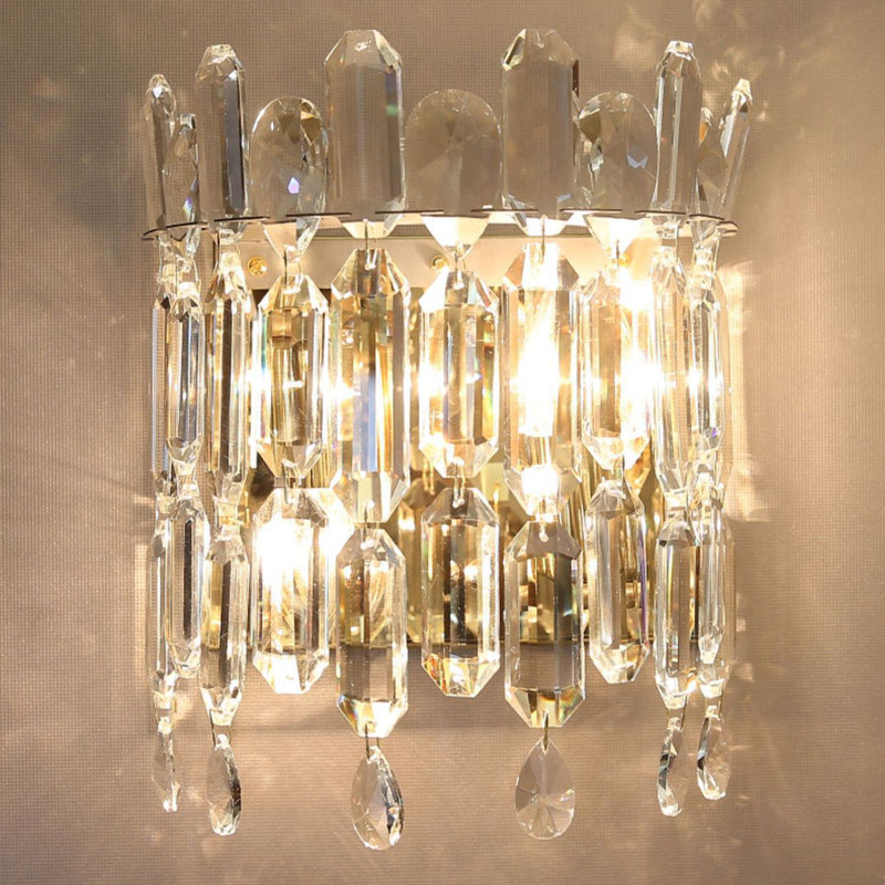 Modern Luxury Water Drop Metal Crystal 2-Light Wall Sconce Lamp For Living Room