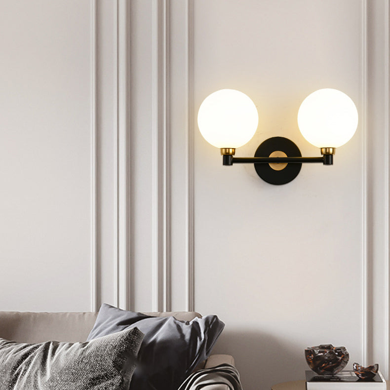 Modern Simplicity Globe Iron Glass 2-Light Wall Sconce Lamp For Bedroom