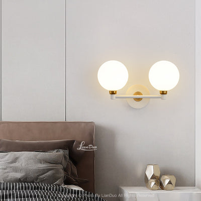 Modern Simplicity Globe Iron Glass 2-Light Wall Sconce Lamp For Bedroom