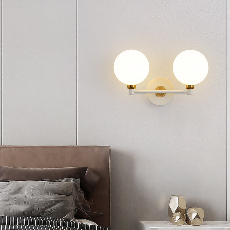 Modern Simplicity Globe Iron Glass 2-Light Wall Sconce Lamp For Bedroom