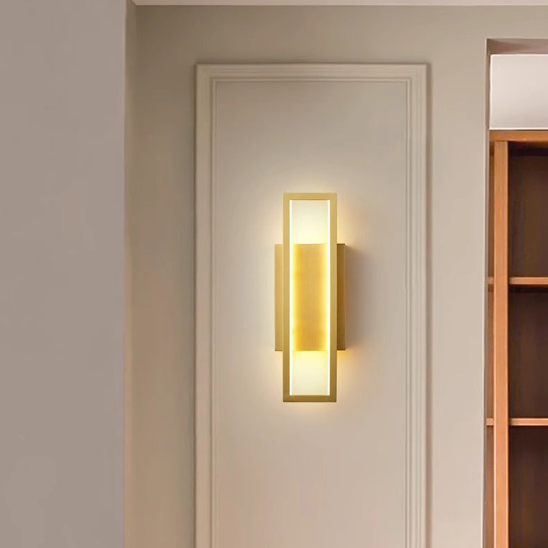 Modern Luxury Rectangular Copper LED Wall Sconce Lamp For Bedroom