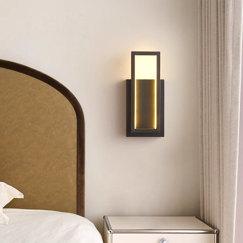 Modern Luxury Rectangular Copper LED Wall Sconce Lamp For Bedroom