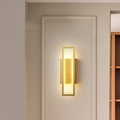 Modern Luxury Rectangular Copper LED Wall Sconce Lamp For Bedroom