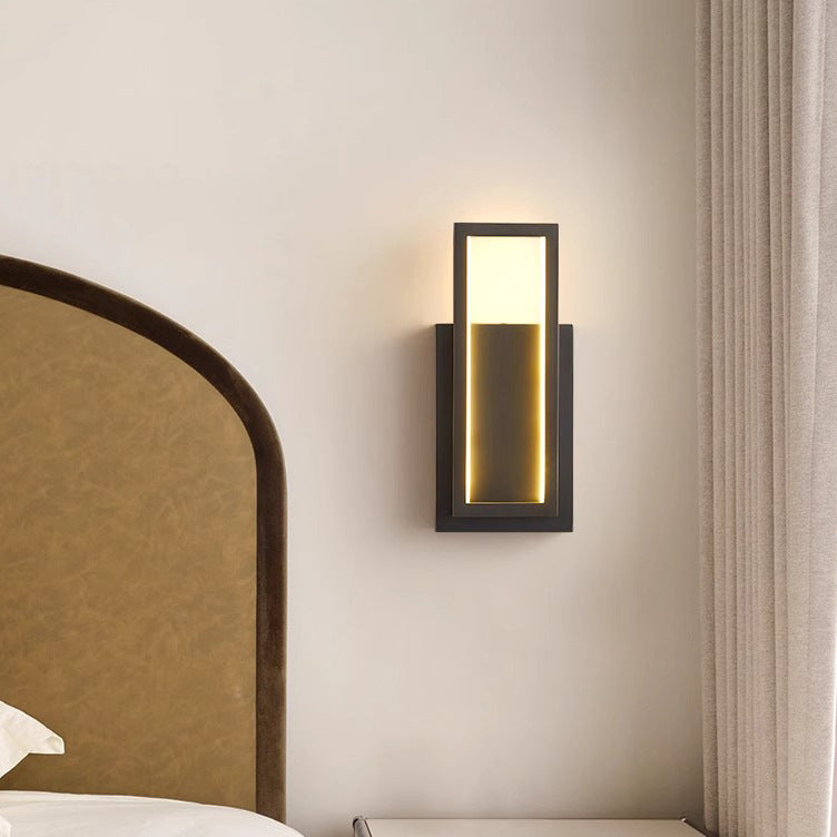 Modern Luxury Rectangular Copper LED Wall Sconce Lamp For Bedroom