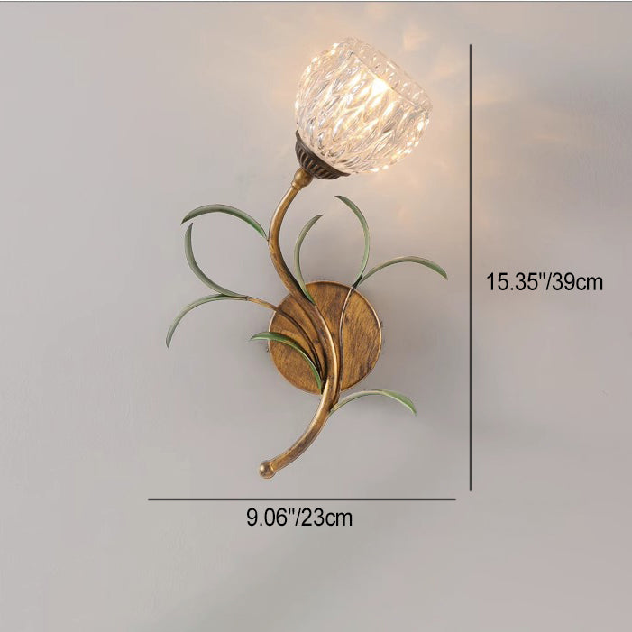 Traditional French Flower Iron Glass 1/2 Light Wall Sconce Lamp For Living Room