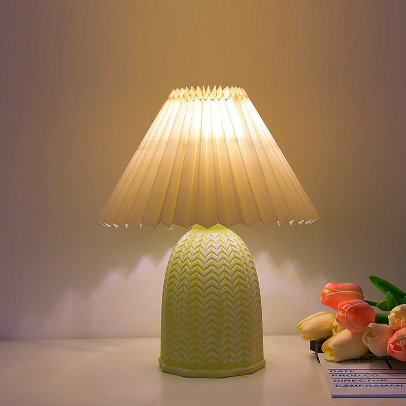 Contemporary Nordic Frustum Cone Fabric Ceramic 1-Light Table Lamp For Bedroom