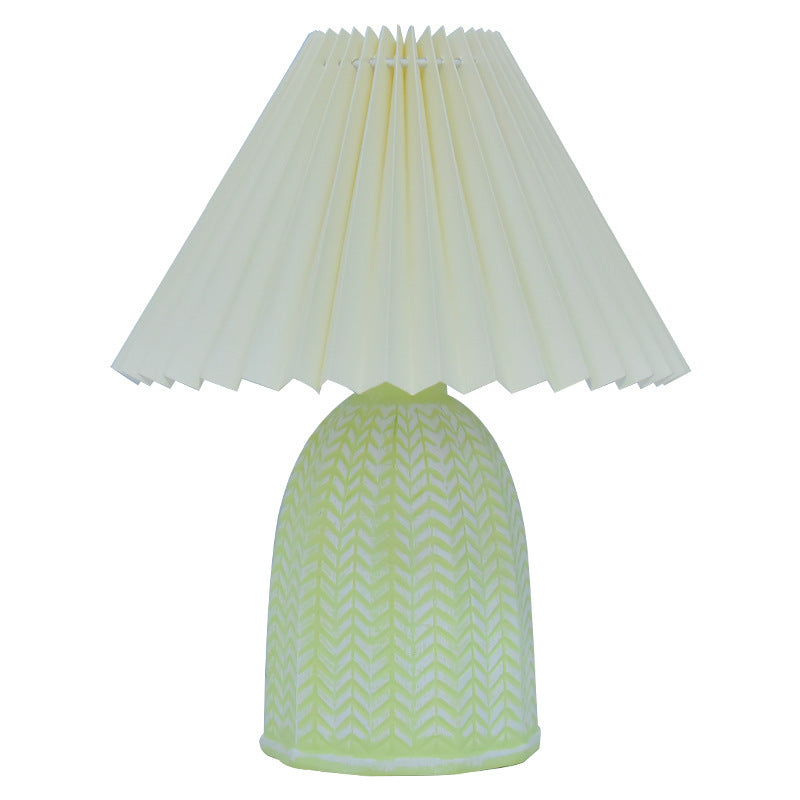 Contemporary Nordic Frustum Cone Fabric Ceramic 1-Light Table Lamp For Bedroom