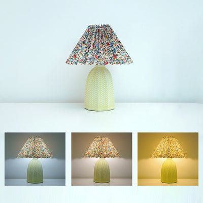 Contemporary Nordic Frustum Cone Fabric Ceramic 1-Light Table Lamp For Bedroom