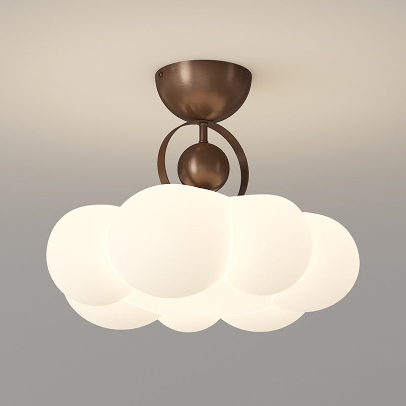 Traditional French Cloud Round Iron PE LED Semi-Flush Mount Ceiling Light For Bedroom