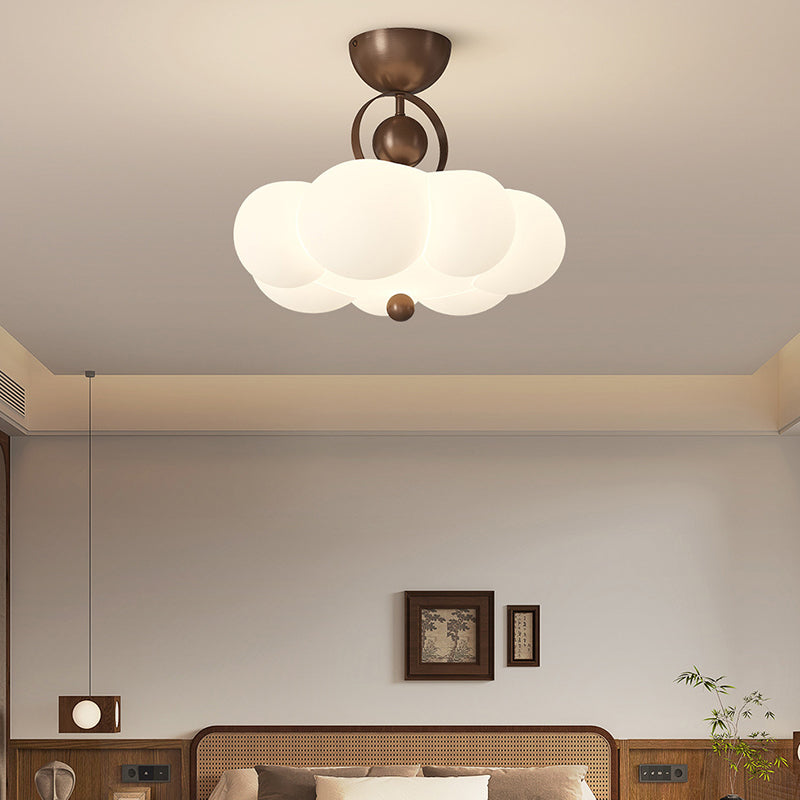 Traditional French Cloud Round Iron PE LED Semi-Flush Mount Ceiling Light For Bedroom