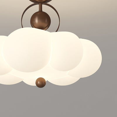 Traditional French Cloud Round Iron PE LED Semi-Flush Mount Ceiling Light For Bedroom