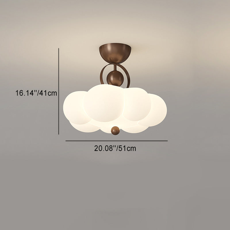 Traditional French Cloud Round Iron PE LED Semi-Flush Mount Ceiling Light For Bedroom