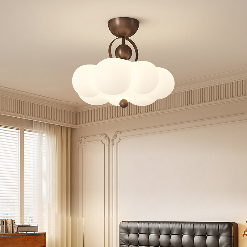 Traditional French Cloud Round Iron PE LED Semi-Flush Mount Ceiling Light For Bedroom